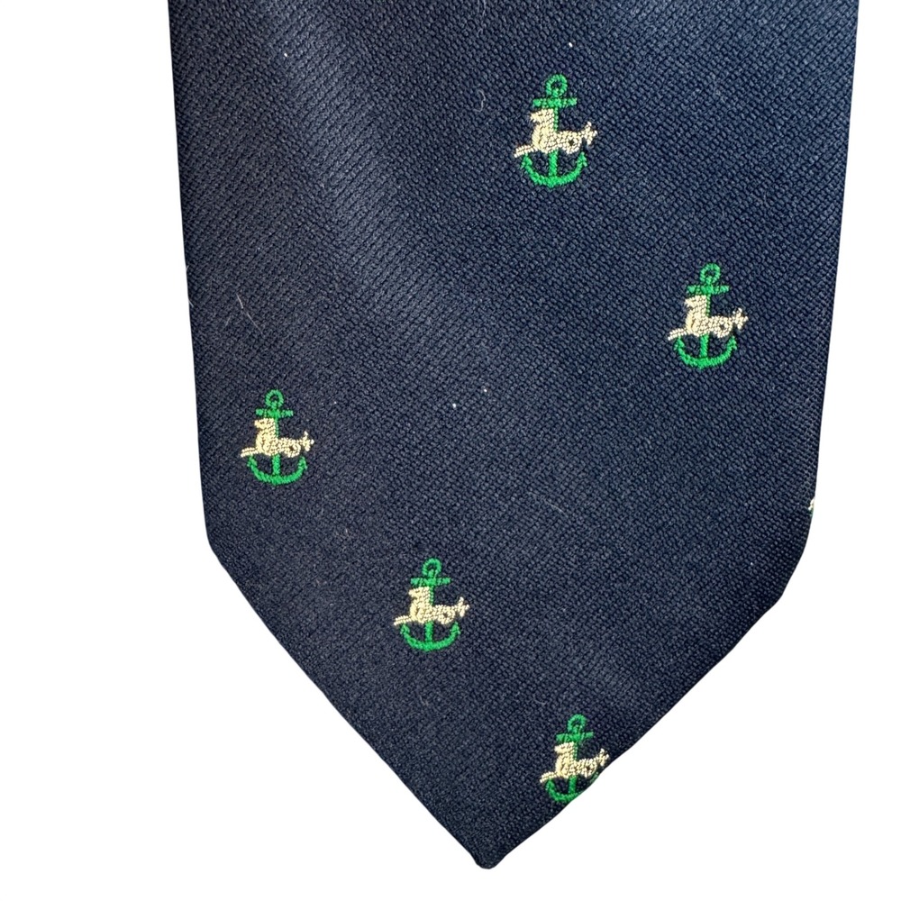 Reed St James Mens Navy Blue Anchor Lion Embroidered Nautical Necktie
